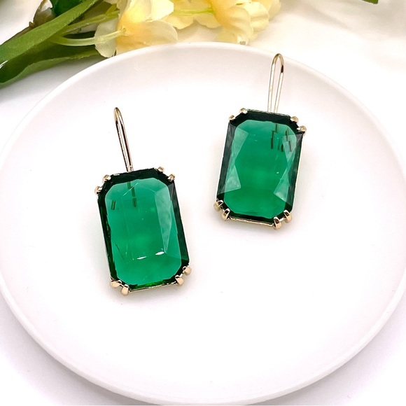 Anthropologie Jewelry - Green Gold Framed Jewel Earrings